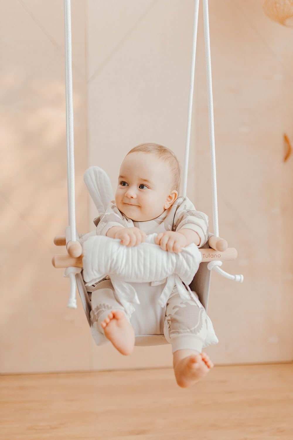 Tulano Hop 33 Grey | Baby Schaukel Hängesitz Indoor & Outdoor | Ab 6 Monaten | Mit Sicherheitsgurt &