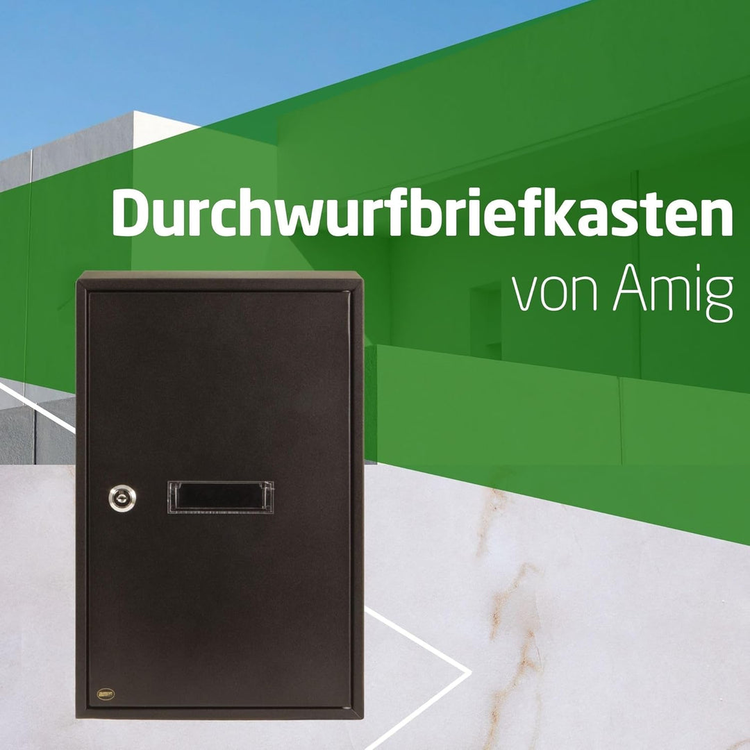 Amig - Durchwurfbriefkasten - Stahl - Farbe Schwarz - Masse: 40 x 25 x 10 cm - Schlitz: 5 x 20 cm In