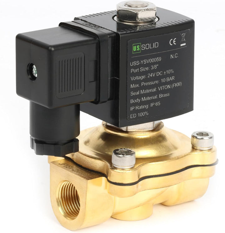 U.S. Solid Magnetventil Messing G 3/8" 24V DC stromlos geschlossen 10 bar - Elektrisches Wasserventi
