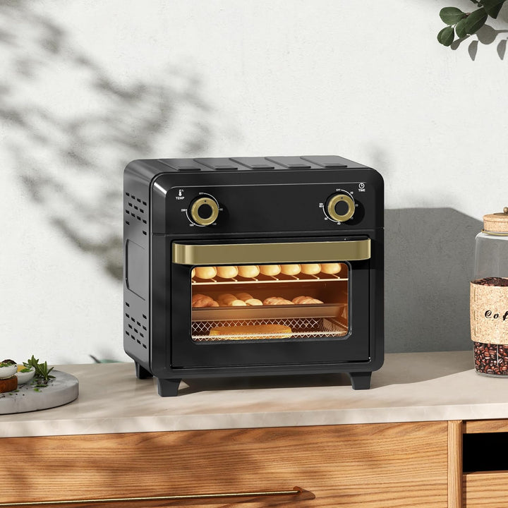 HOMCOM Minibackofen mit Umluft, 10L Heissluftfritteuse, Backofen Klein mit 60-Min-Timer und Innenbel