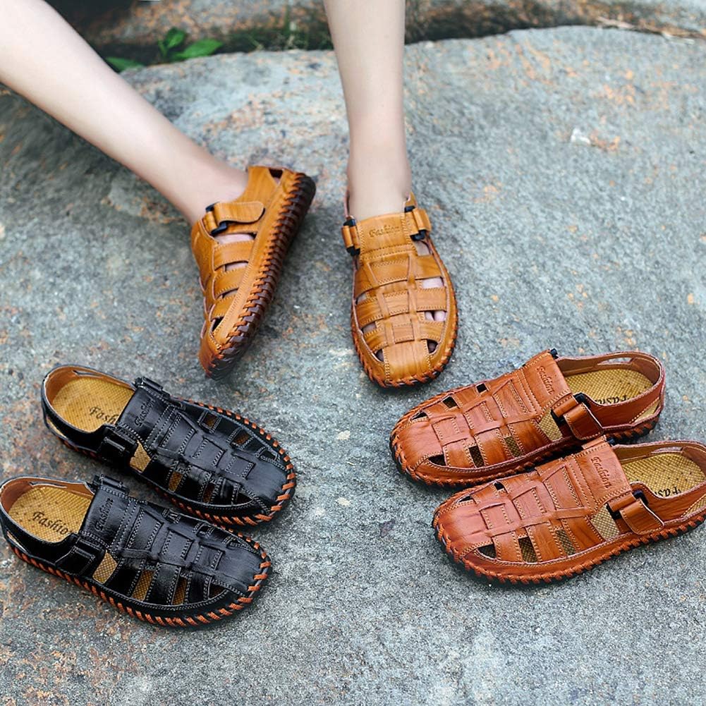 Moodeng Herren Sandalen Outdoor Leder Sommer Outdoorsandalen Sport Trekking Strand Geschlossene Klet