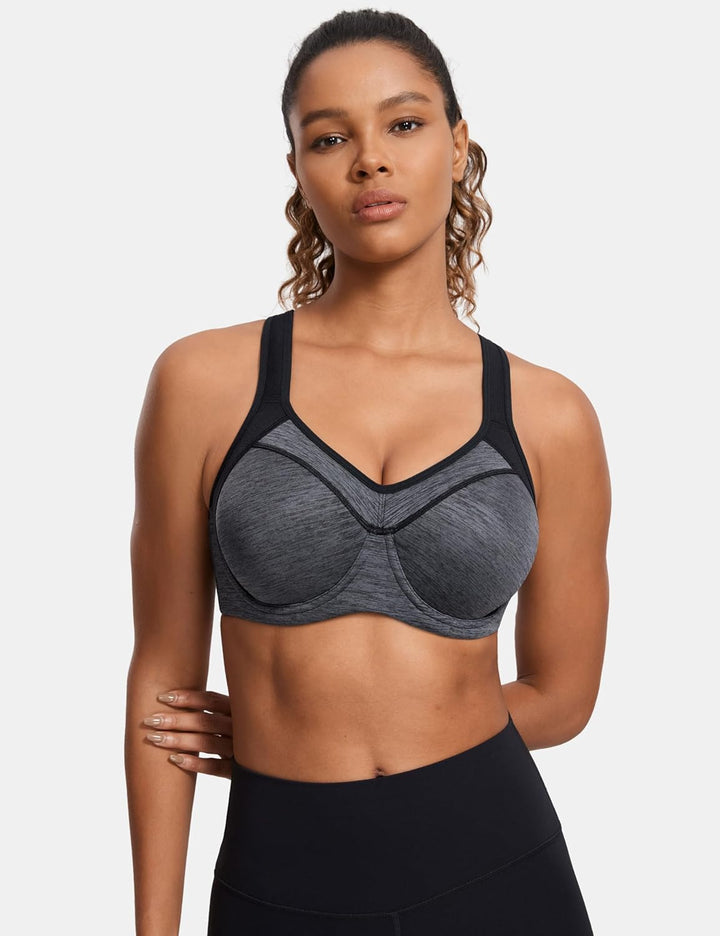SYROKAN Damen Sport BH Starker Halt- Bügel Push Up Ringerrücken Gepolstert Fitness BH 70B Dunkle Blu