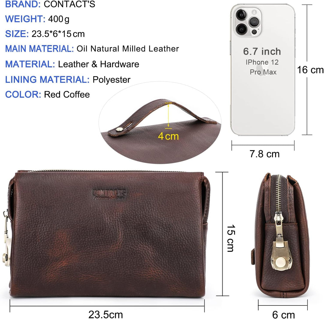 Contacts Herren-Leder-Clutch mit digitalem Verschluss, Vintage-Anti-Diebstahl-Kupplung mit grosser K