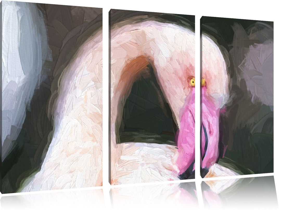 Flamingo beim Putzen Spezial 3-Teiler Leinwandbild 120x80 Bild auf Leinwand, XXL riesige Bilder fert