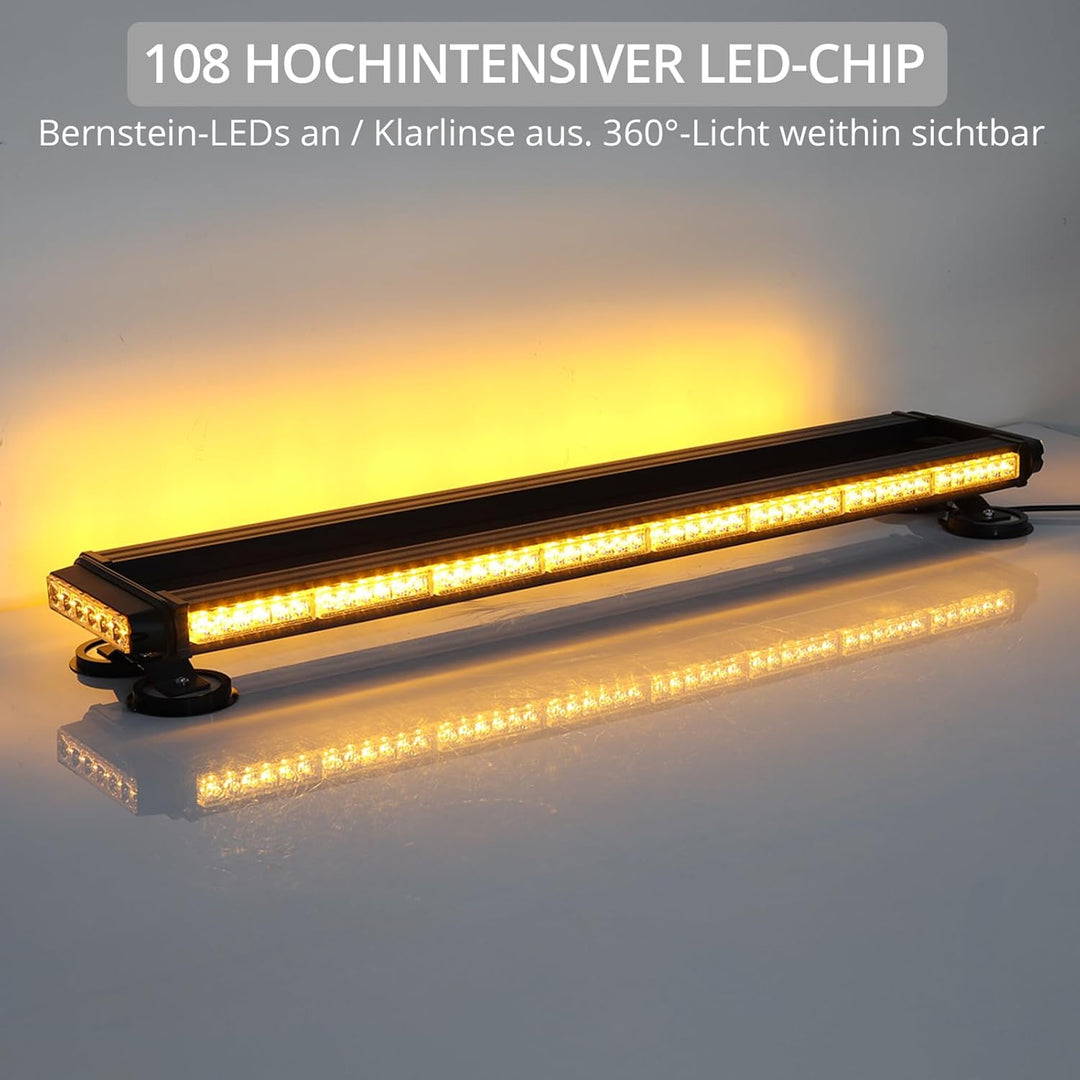 Justech 108 LED Auto Warnbalken Notblitzleuchte Magnetische Warnlicht Doppelschalter 12/24V 27 Blink