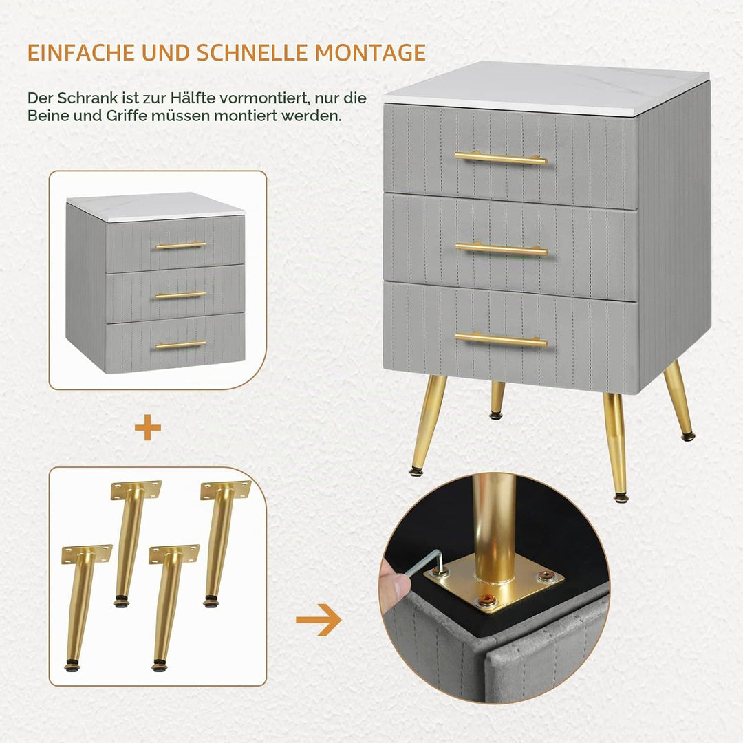WOLTU Nachttisch Nachtschrank für Boxspringbett, 3 Schubladen aus Massivholz, Kommode mit Schubladen