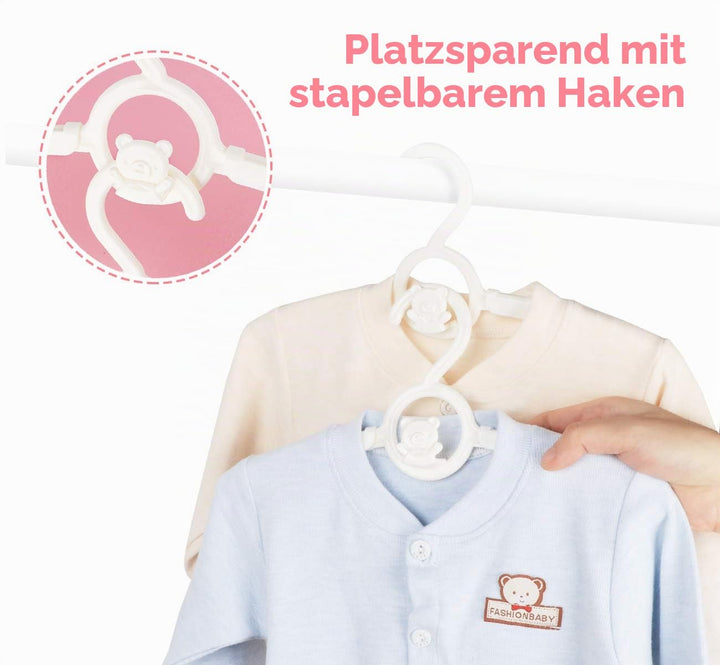20 Stück Mitwachsende Kinderkleiderbügel Platzsparend mit Stapelbaren Bärchen-Haken rutschfeste Klei