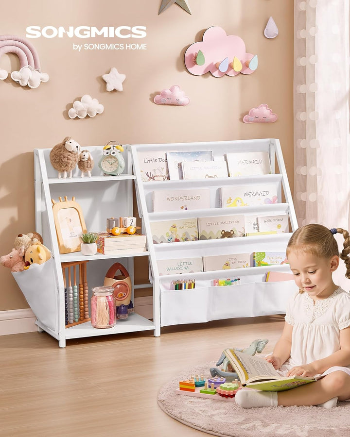 SONGMICS Bücherregal Kinder, Kinderregal, Spielzeugregal, Bücher-Organizer, mit Seitentasche, 75 cm