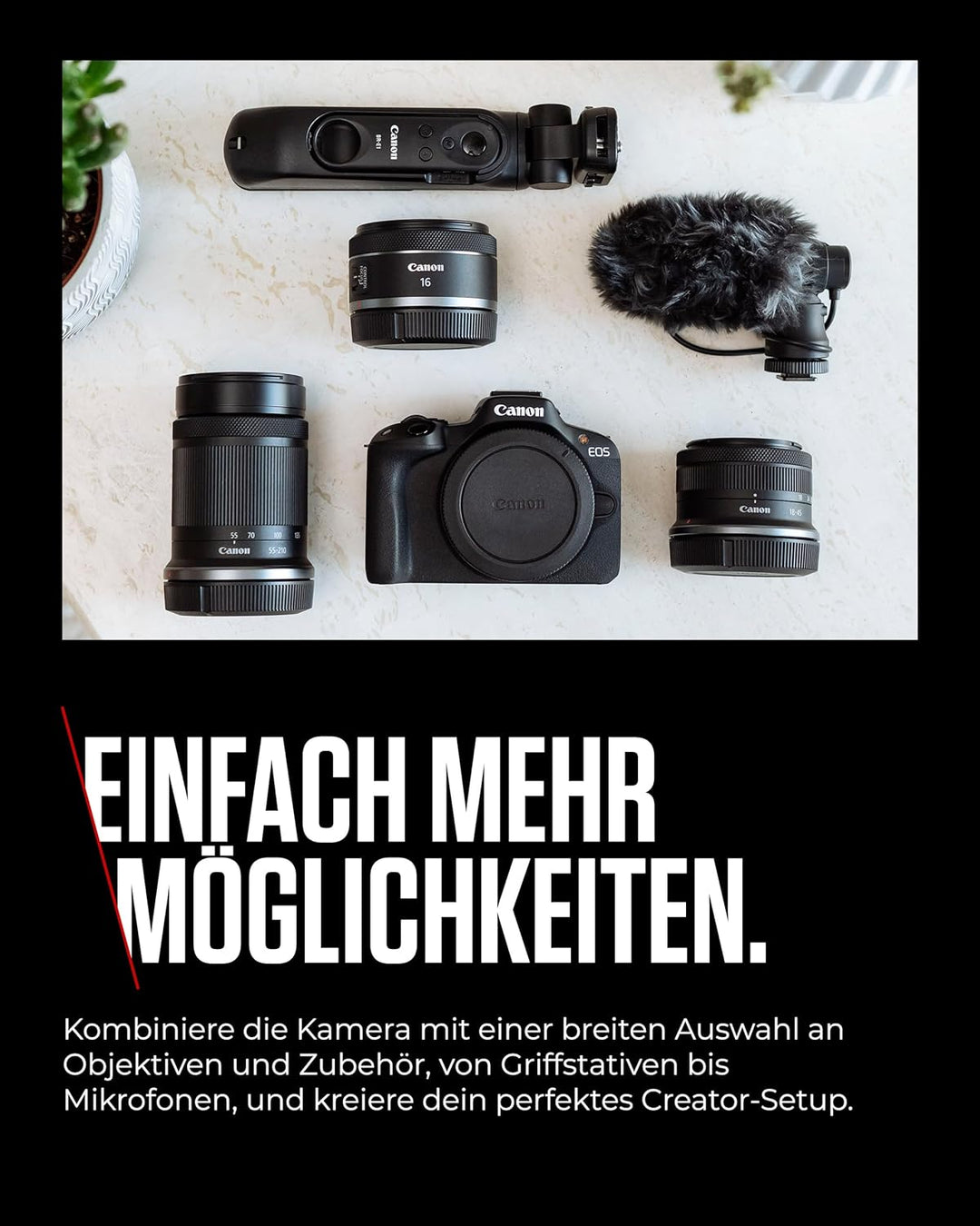 Canon EOS R50 Creator Kit Vlogging Kamera + RF-S 18-45 is STM Objektiv + Griffstativ + Mikrofon - Sp