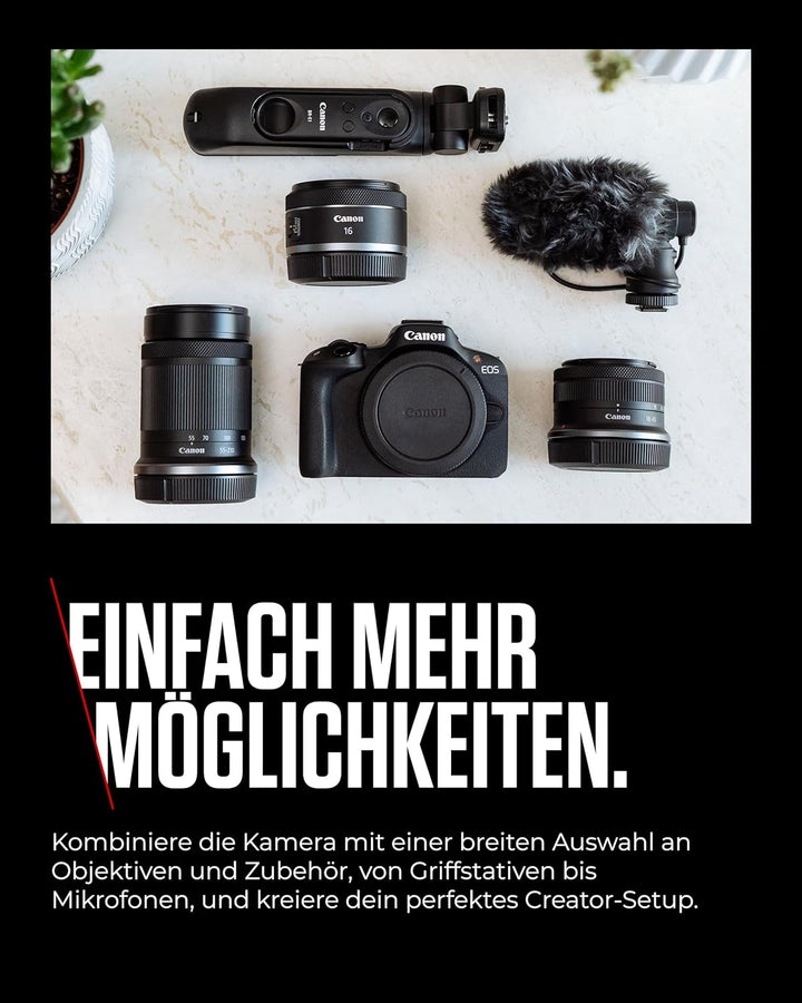 Canon EOS R50 Creator Kit Vlogging Kamera + RF-S 18-45 is STM Objektiv + Griffstativ + Mikrofon - Sp