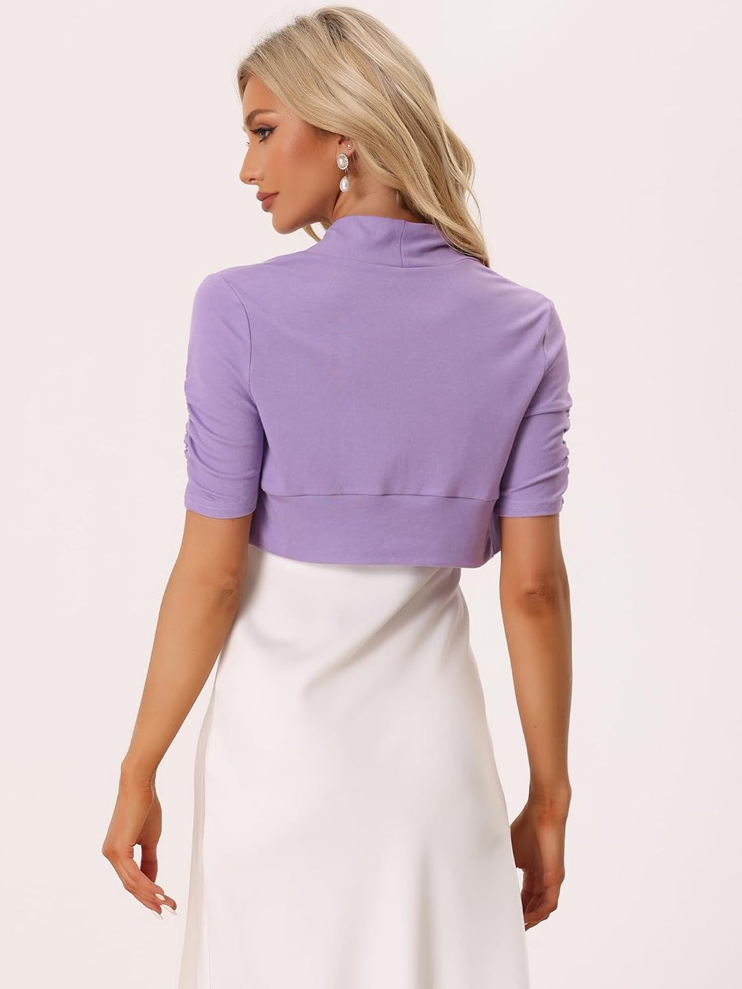 Allegra K Damen Kurzarm Bolero Rüschen Vorne Offener Strickjacke Cardigan L Lila, L Lila