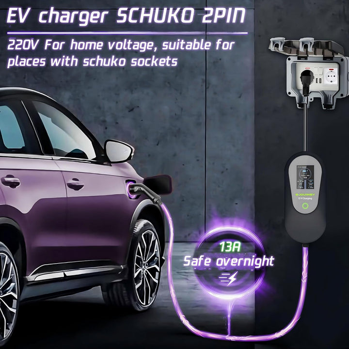 Ladekabel Elektroauto Typ 2 Schuko 10M【8-13A,1-phasig】 Tragbares EV Ladekabel Typ 2 Schuko Ladegerät