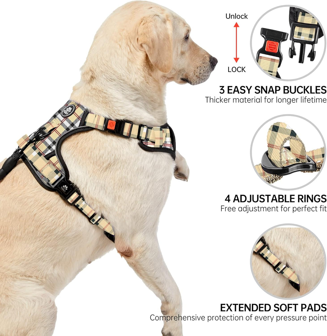 NESTROAD Hundegeschirr Mittelgrosse Hunde Kariertes Beige, Grösse M Anti Zieh Geschirr für Hunde Mit