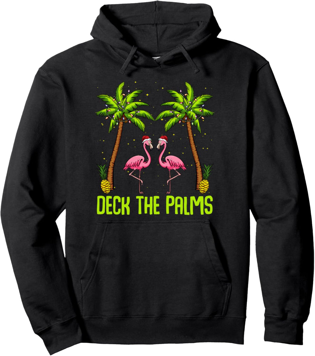 Deck The Palms Flamingo Weihnachten Pink Rosa Vogel Natur Pullover Hoodie