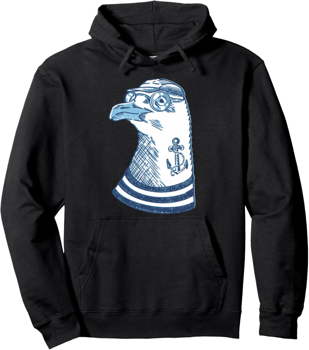 Vogel-Design mit einer Hipster-Möwe im handgezeichneten Stil. Pullover Hoodie