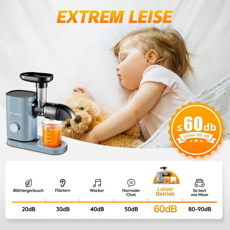 Aobosi Slow Juicer Entsafter Gemüse und Obst Profi Entsafter mit Ruhiger Motor & Umkehrfunktion & Sa