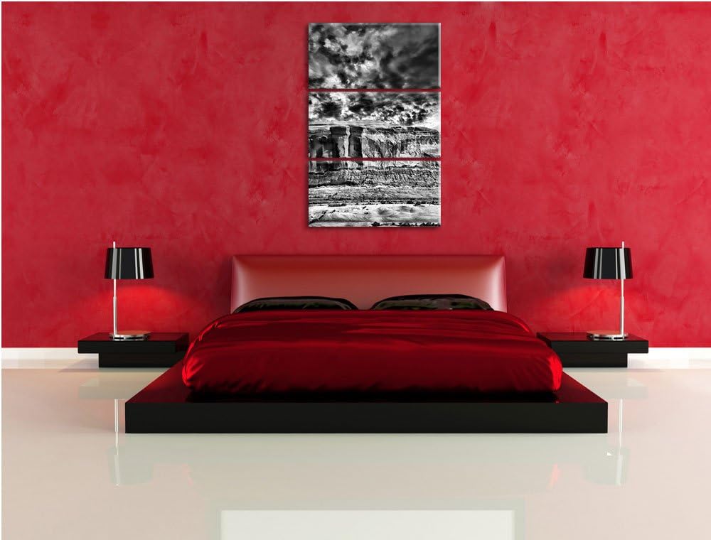 Pixxprint Monocrome, Mächtiges Monument Valley USA 3-Teiler Leinwandbild 120x80 Bild auf Leinwand
