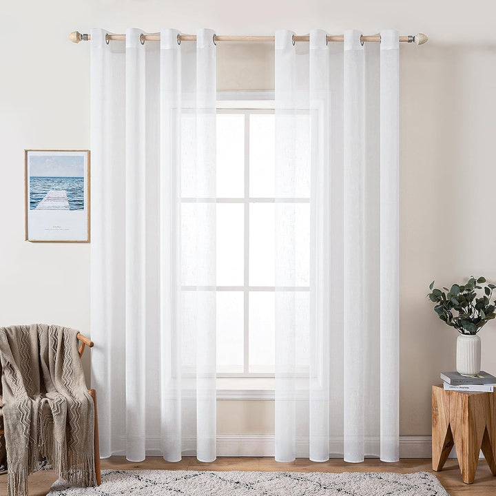 MIULEE 2er Set Voile Vorhang Sheer Leinenvorhang mit Ösen Transparente Leinen Optik Gardine Ösenscha