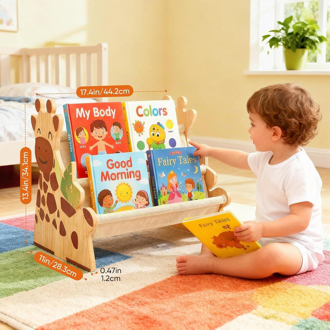 Bücherregal Kinder, Montessori Kinder Buchständer aus Holz mit 4 Ablagen, Kinderregal für Buchaufbew