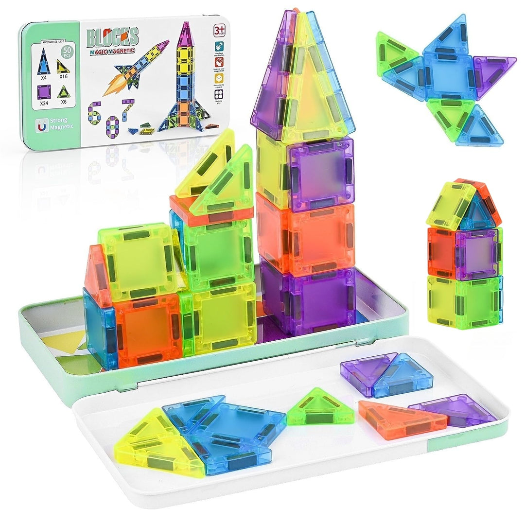 50 Stück Mini Magnetische Bausteine Reiseset, Mini magnetbausteine Travel Magnetic Tiles für Kinder,