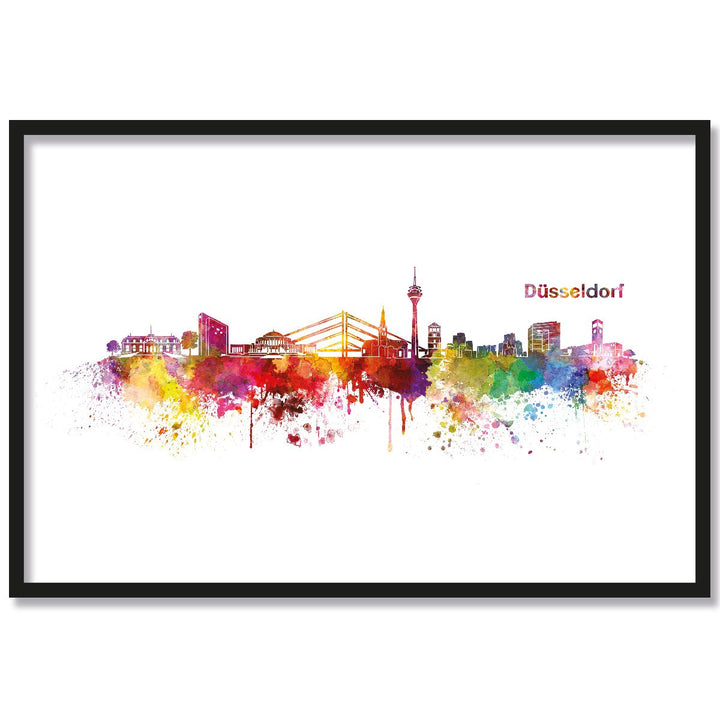 JUNIWORDS Poster mit/ohne Holzrahmen, Wähle ein Motiv, Aquarell Skyline Düsseldorf, Wähle eine Gröss