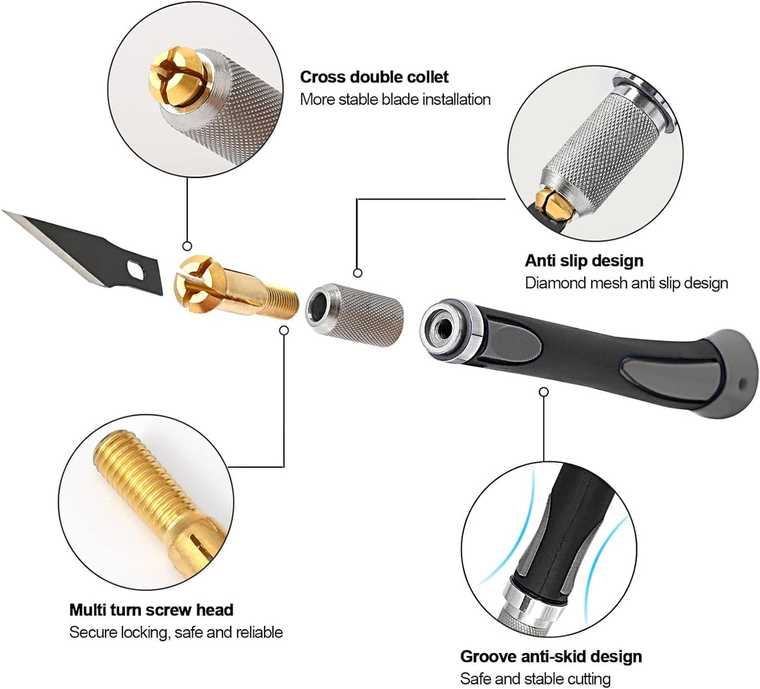 EHDIS Profi Cuttermesser Set - mit Bastelmesser, Skalpell, Cuttermesser 9mm, Stahllineal, Carbonstah