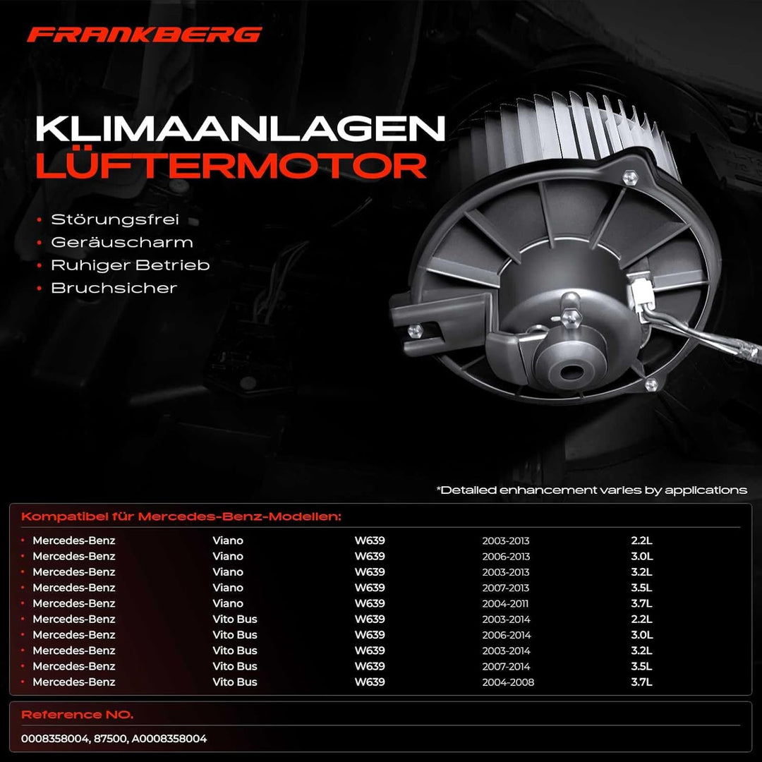Frankberg Heizungsgebläse Gebläsemotor Kompatibel mit Viano W639 2.1L-3.7L 2003-2013 Vito Bus W639 2