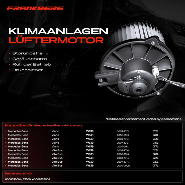 Frankberg Heizungsgebläse Gebläsemotor Kompatibel mit Viano W639 2.1L-3.7L 2003-2013 Vito Bus W639 2