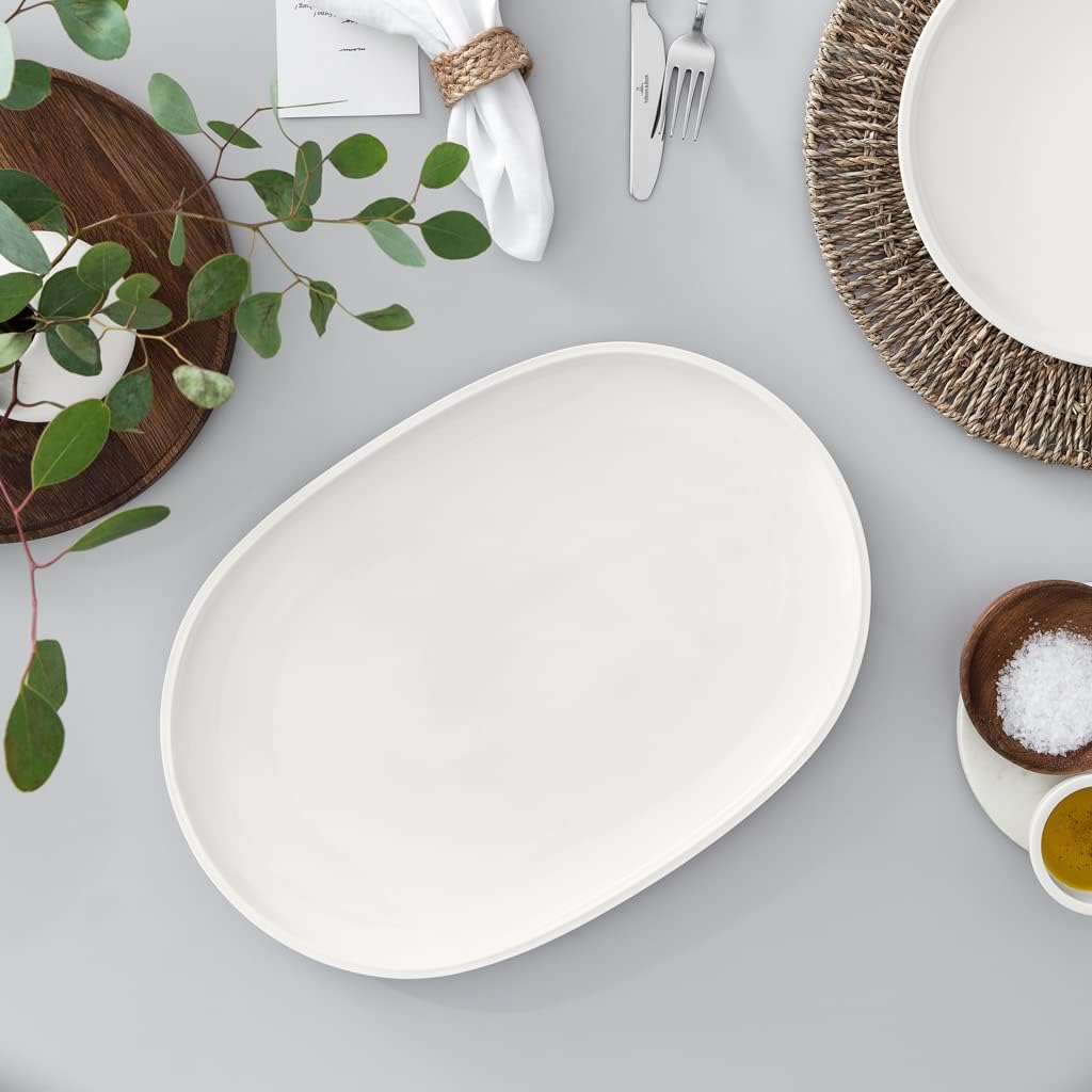 Villeroy und Boch Artesano Original Ovaler Fischteller, 43 x 30 cm, Premium Porzellan, Weiss Fischte