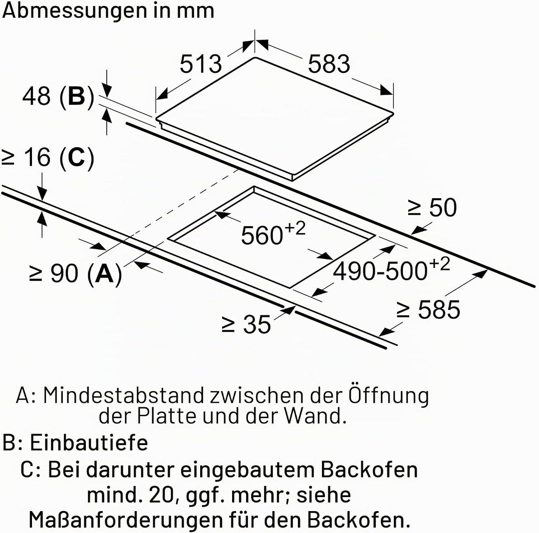 Balay 3EB720XR Ceranfeldplatte, 4 Zonen, grosse Fläche 21 cm, Rahmen