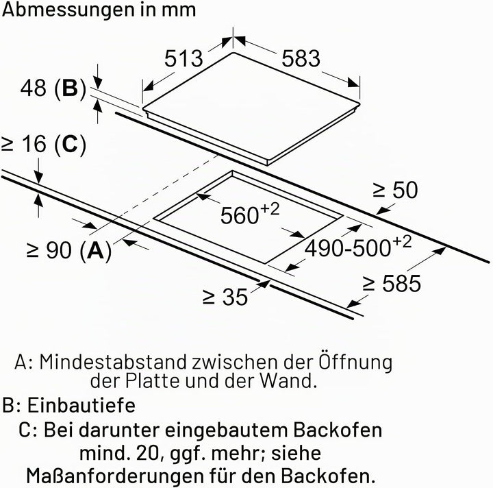 Balay 3EB720XR Ceranfeldplatte, 4 Zonen, grosse Fläche 21 cm, Rahmen