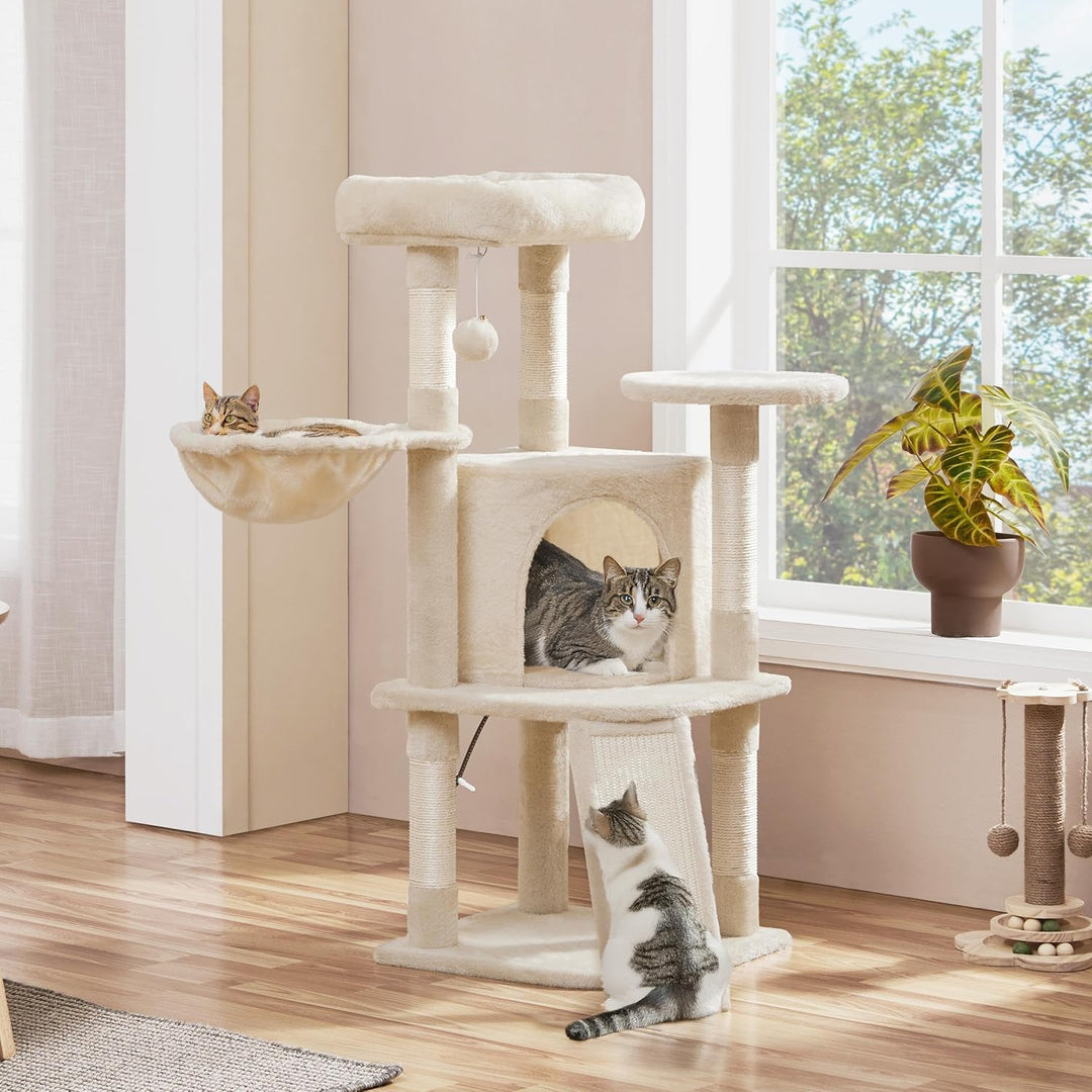 Yaheetech Kratzbaum 107 cm Stabiler Katzenbaum Kletterbaum, mit Katzenhöhle Kratzbrett Plüsch Sisal,