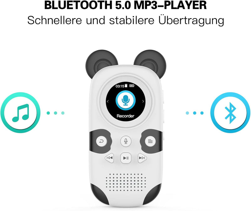 RUIZU MP3-Player mit Lautsprecher für Kinder Cute Panda 1,5-Zoll-TFT-Bildschirm 16 GB Unterstützung