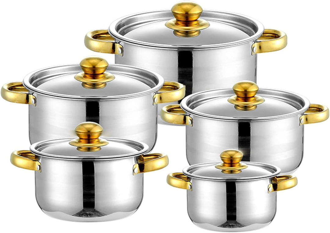 Edelstahl Kochgeschirr-Set Topfset Induktion mit zwei Griffen | 10-teilig Kochtopf Set Töpfe Set mit