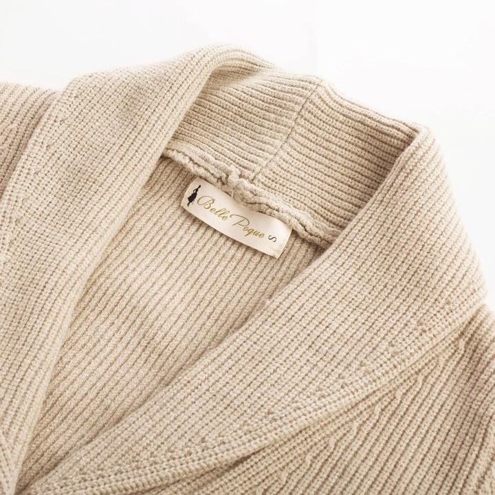 Belle Poque Damen Strickjacke Langarm Reverskragen Cardigan mit Rüschensaum Casual Strickmantel XL B