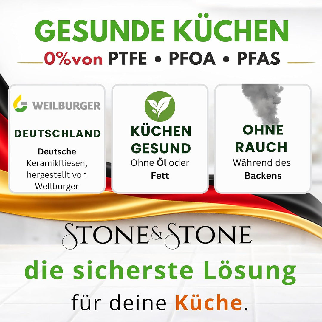 Stone&amp;Stone Antihaft-Grillpfanne 28 cm | quadratische Grillplatte mit abnehmbarem Griff | Induktions