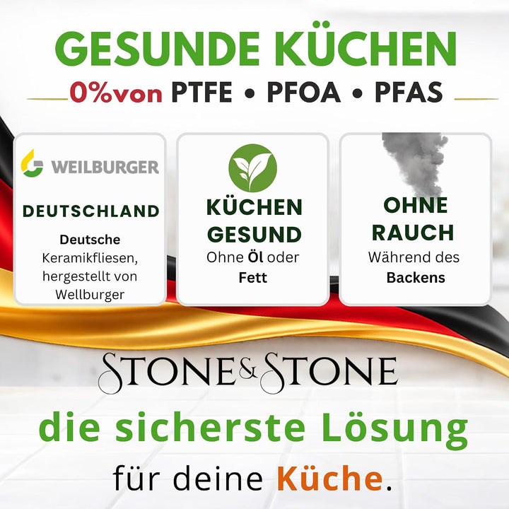 Stone&amp;Stone Antihaft-Grillpfanne 28 cm | quadratische Grillplatte mit abnehmbarem Griff | Induktions