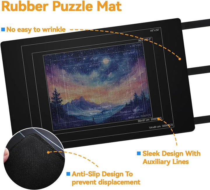 Puzzlematte 94 x 150 cm für bis zu 3000 Teile – Puzzle Matte Roll mit 4 Puzzle Sortierschalen, rutsc
