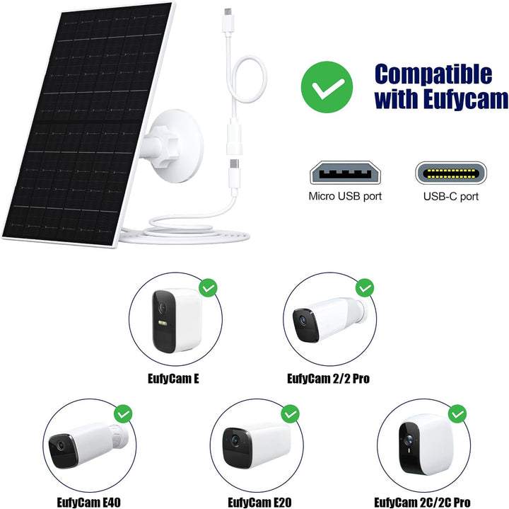 7W Solarpanel für Eufy Kamera - Solarlade-Modul kompatibel mit EufyCam 2C/2C Pro/2/2 Pro/E/E20/E40/L