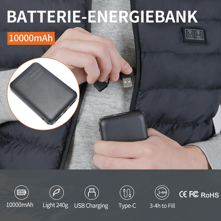 Mincoo Beheizbare Weste Damen Herren, Powerbank USB Wärmeweste Mit Akku 5V 10000 mAh, Winter Heizjac