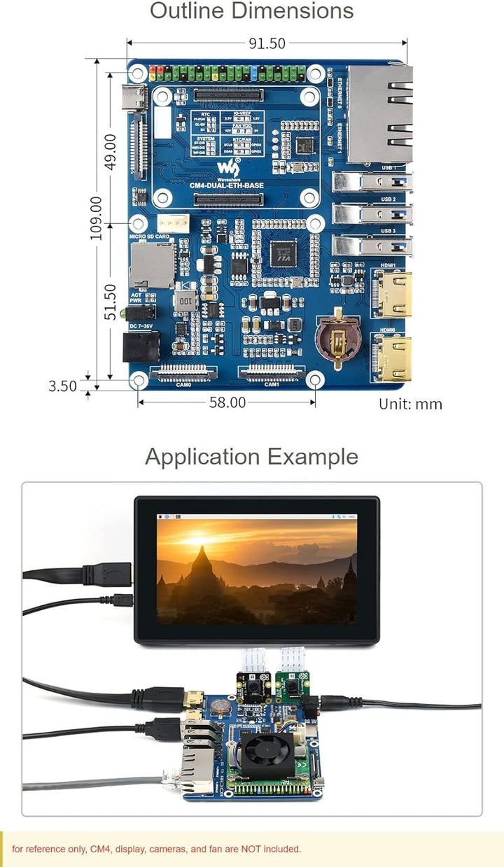 Waveshare Dual Gigabit Ethernet Base Board Designed for Raspberry Pi Compute Module 4 CM4-DUAL-ETH-B