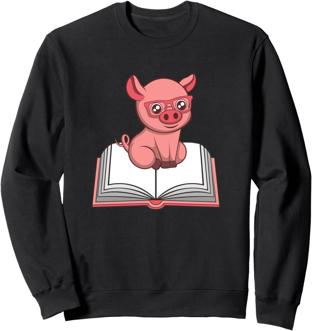 Niedliches Schweinchen liest Bücher Gemütliche Literatur Sweatshirt