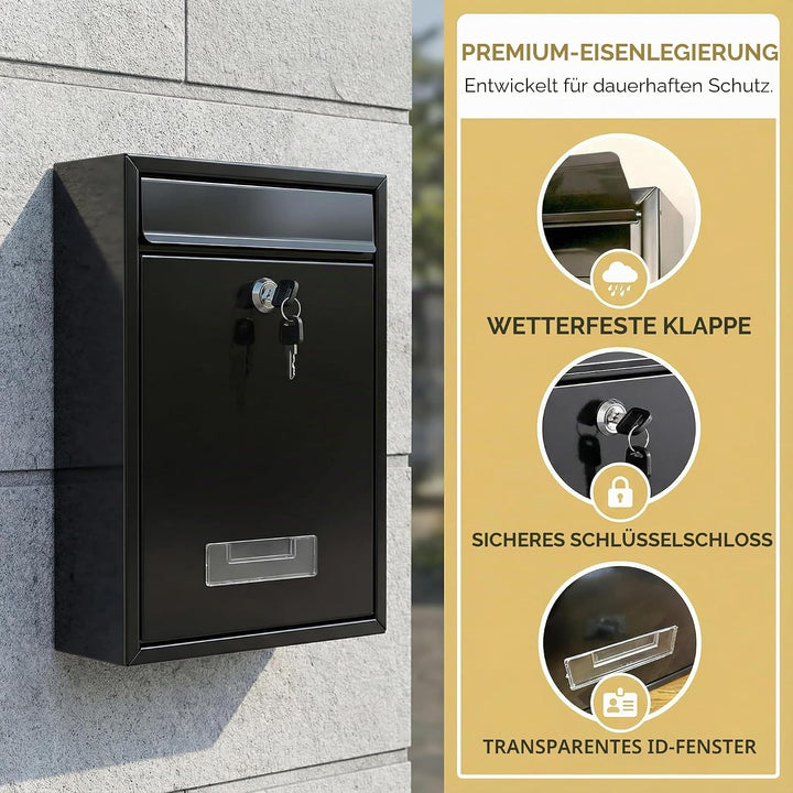 Huucozn Briefkasten Anthrazit klein Postkasten Eisenlegierung 32 x 22 x 8,5cm Wandbriefkasten für Me