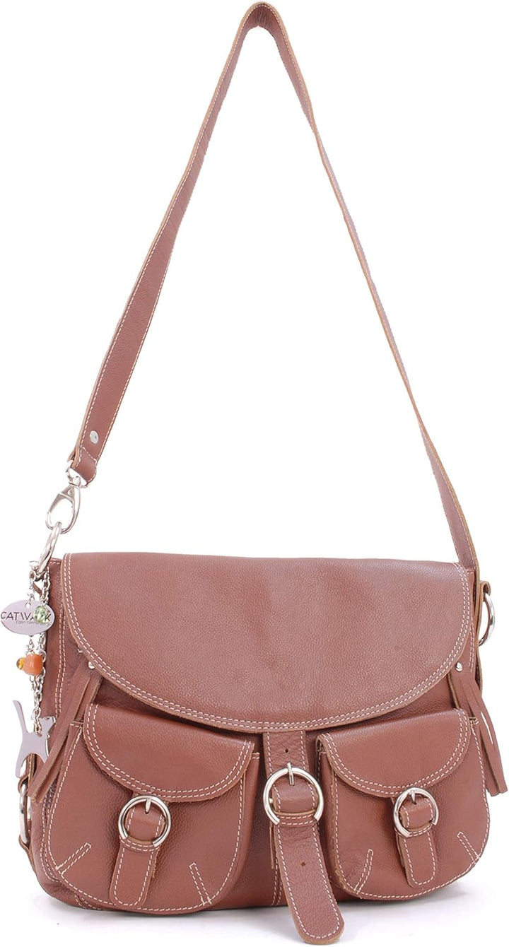 Catwalk Collection Handbags - Leder - Grosse Überschlagtasche/Schultertasche - COURIER L Hellbraun,