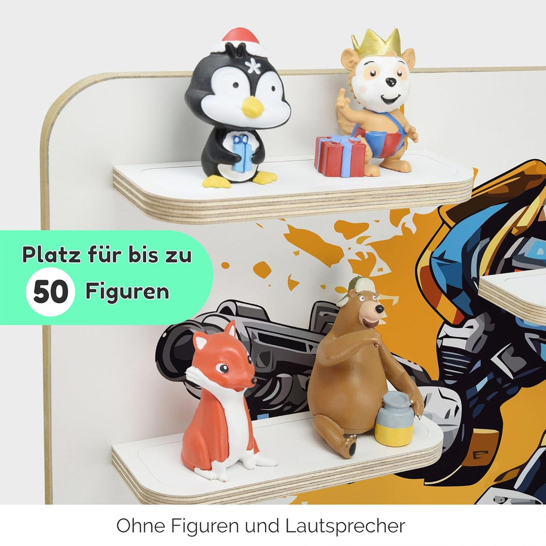 stadtecken Kinder Regal für Musikbox I Geeignet für die Toniebox und ca. 50 Tonies I Perfekte Aufbew