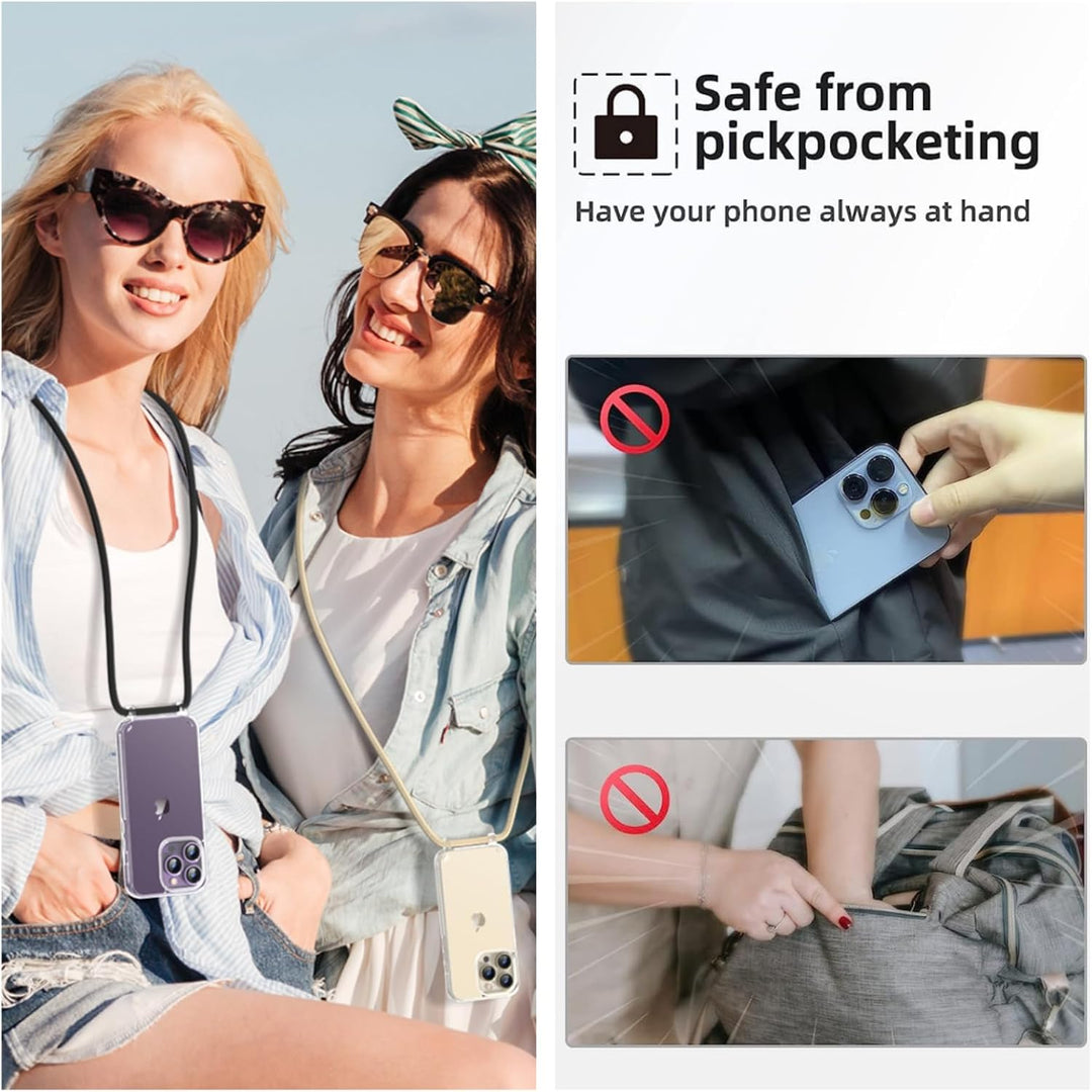 Vaykwo Handykette mit Band für Apple iPhone 13 Pro Max Hülle - Necklace Handyhülle - Transparente Ca