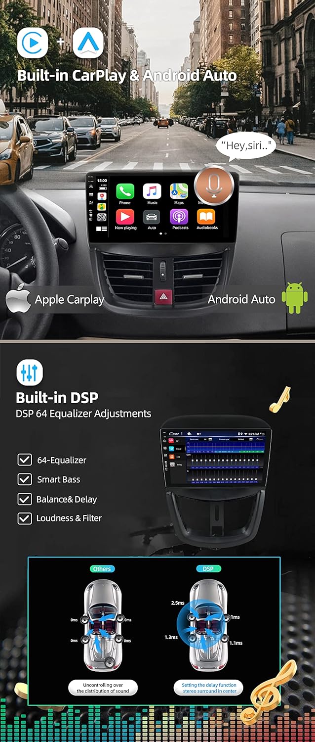 BXLIYER - [6G+128G] - Android 12 IPS Autoradio Passt für Peugeot 207 (2006-2015) - Kabellos CarPlay/