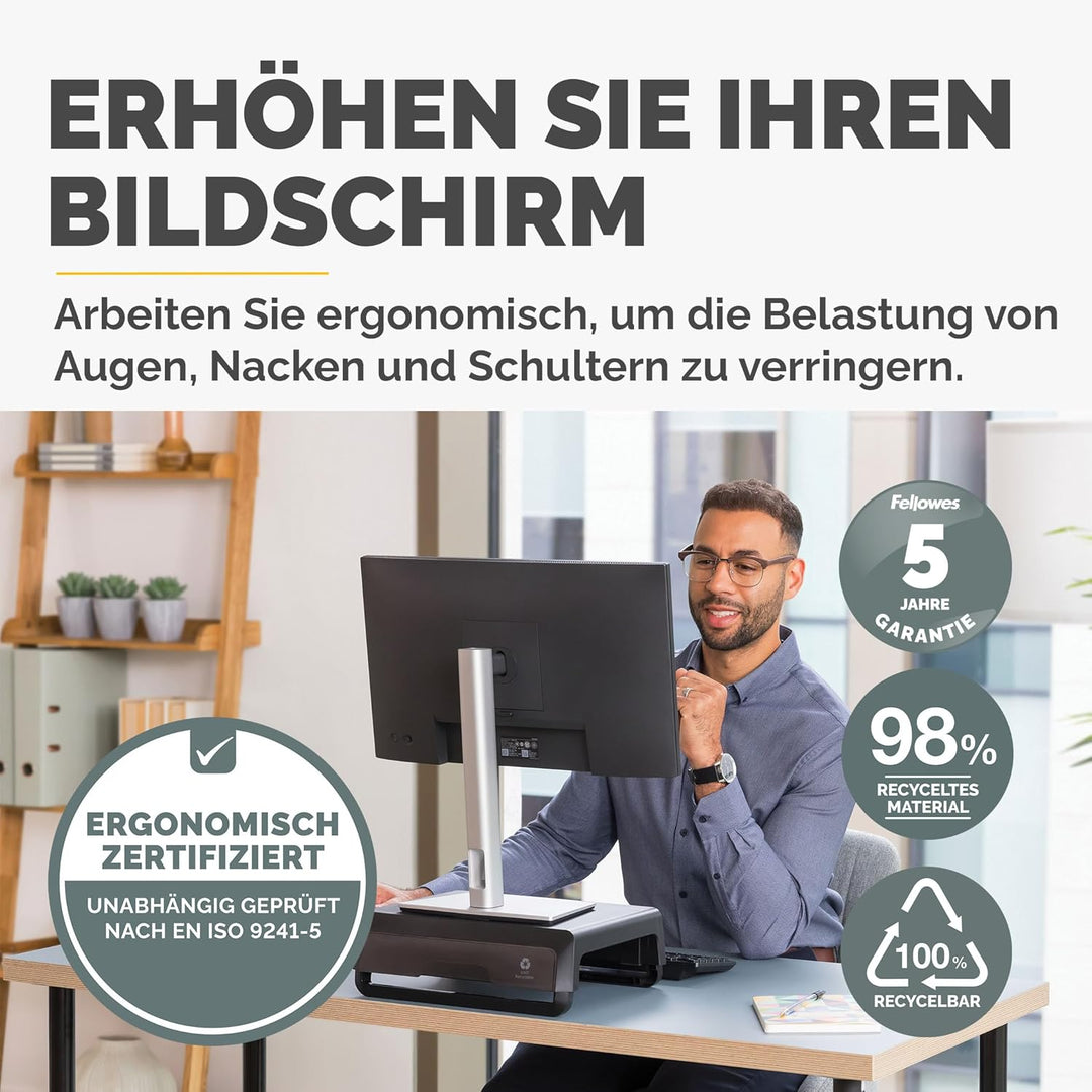 Fellowes Breyta™ Monitorständer für den Schreibtisch, 3 Höhenstufen, tragbar, ergonomisch verstellba