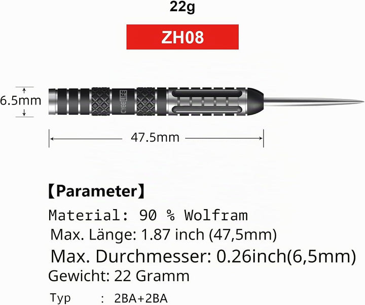 CyeeLife 3 Stück 90% Wolfram Steeltip Dartfässer, geriffelt geradlinig mit Stahlspitze &amp; 2BA-Innenge