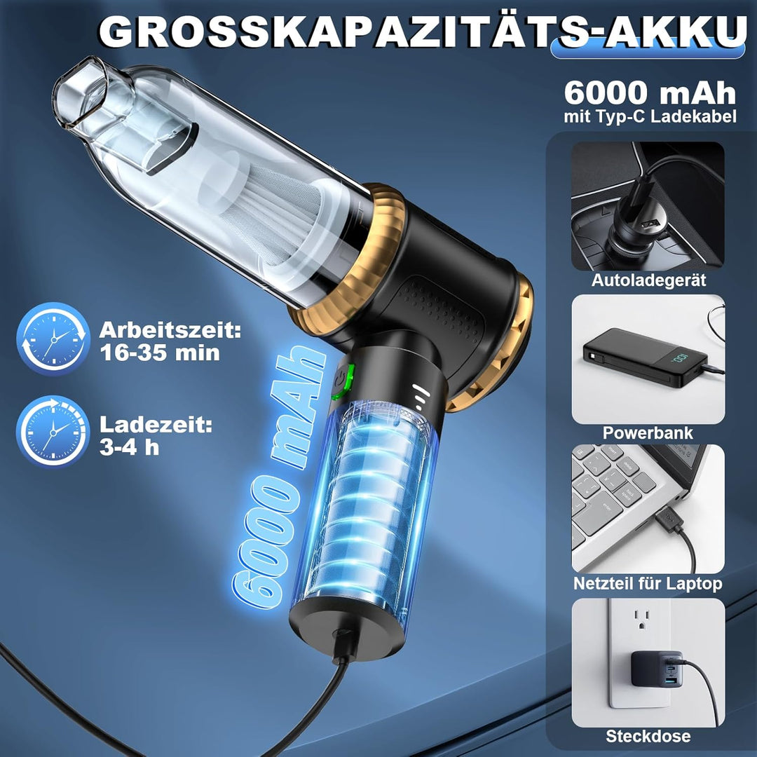 Handstaubsauger Akku 4-in-1, 25000PA Auto Staubsauger Stark, 3-Gang Handstaubsauger kabellos mit Bür